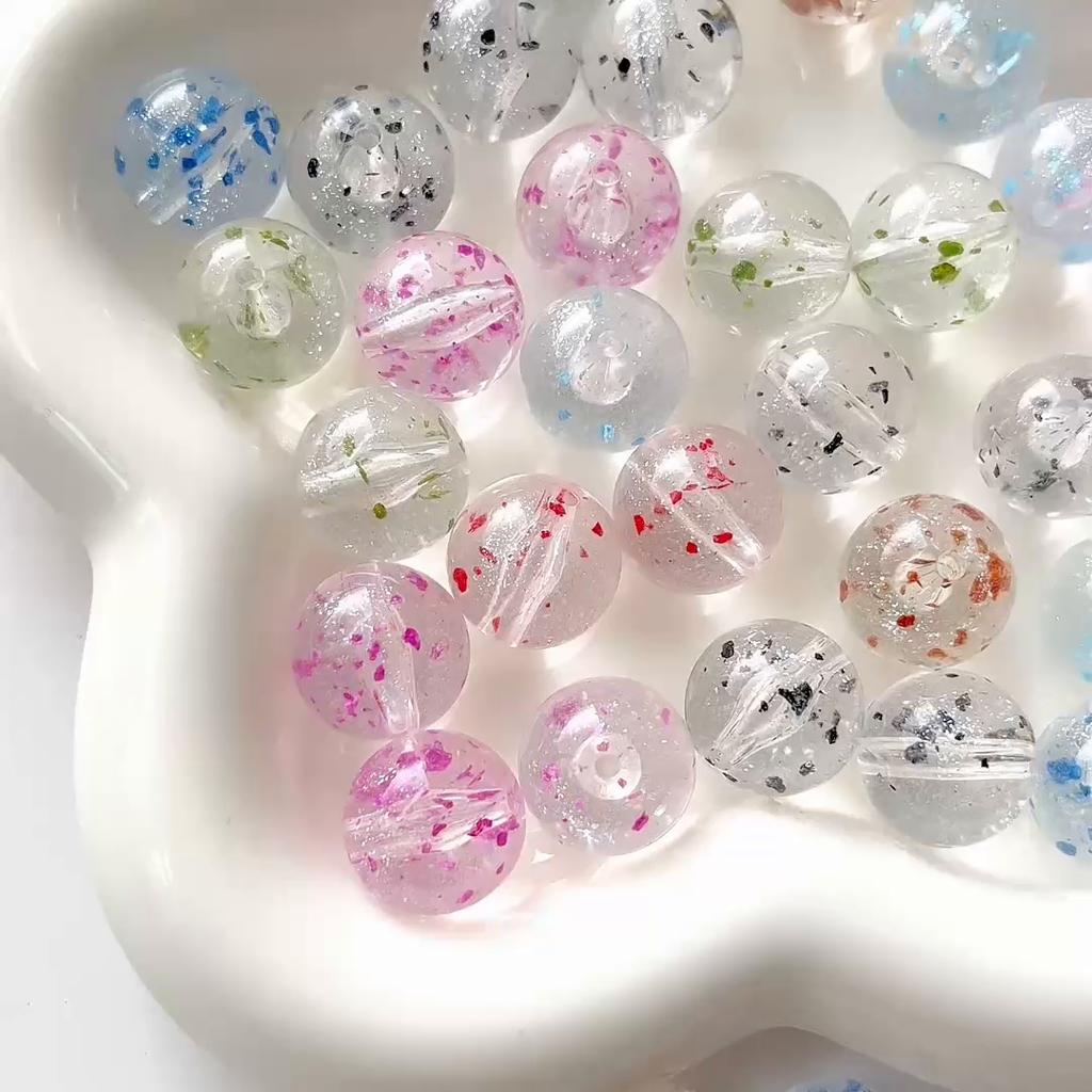 10Pcs Acrylic Transparent Dried Cherry Blossom Accessories Round Beads for DIY Necklace Bracelet Earring Jewelry Making
