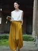 Johnature Women Bloomers Pants Elastic Waist Solid Color Autumn Trousers Pockets Patchwork Loose Pants