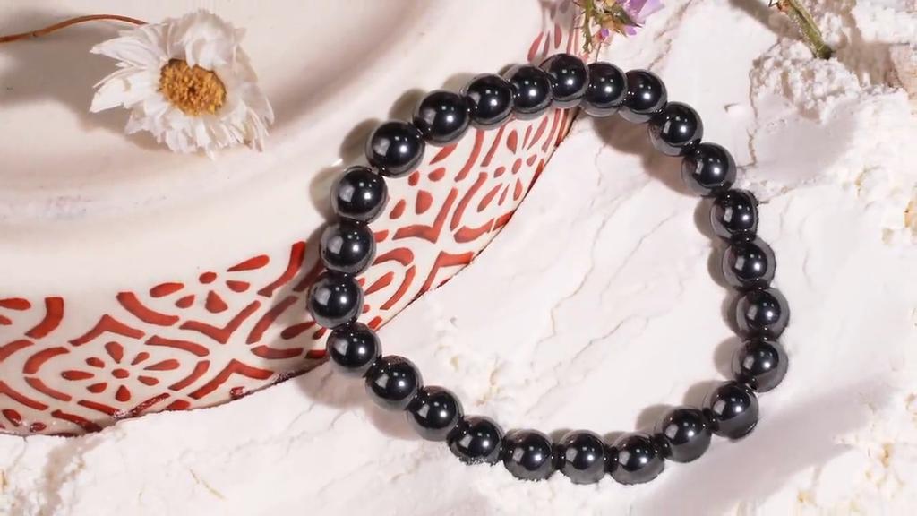 Brățară din Cristal de Hematit | Energie Magnetică de Vindecare Stil de Împământare | Brățară Unisex Elastică cu Mărgele | Bijuterii pentru Alinarea Anxietății | Cadou pentru EL