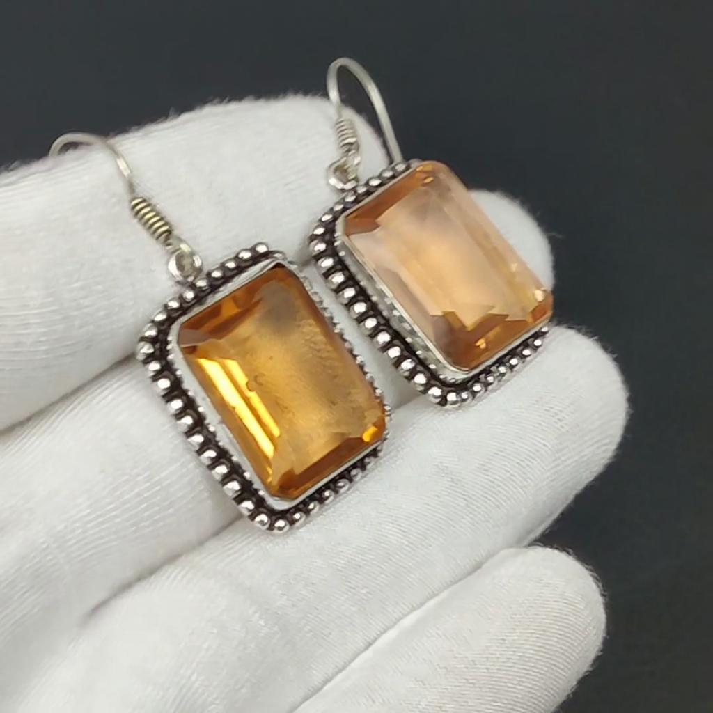 Morganite Gemstone Earring, 925 Sterling Silver Earring, Boho Silver Earring Jewelry, Bohemian Earring For Gifts, Women's Jewelry Earring