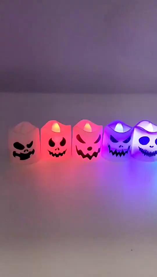 6/12/24pcs Halloween Led Ghost Pumpkin Candle Light Glowing Lamp Halloween Party Home Bar Decoration Haunted House Horror Props