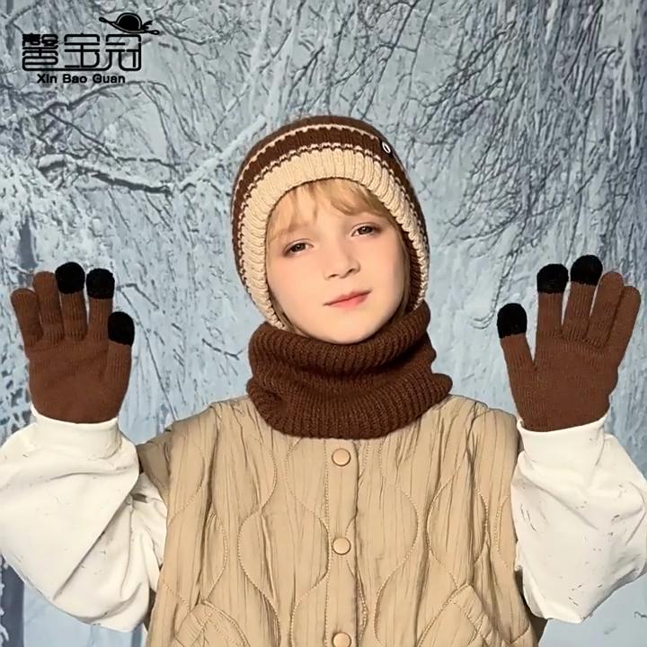 3Pcs Children Winter Hat Neck Warmer Gloves Set Fleece Lining Kids Beanie Scarf Suit Outdoor Child Cap for Girls Boys 4-10Y