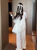 Women’s Spring Autumn Lace Ice Silk Pajama Set Sexy Camisole Top, Long Pants and Robe Three-Piece Loungewear