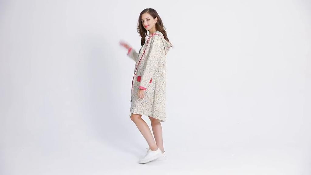 Fashion Women Floral Waterproof Raincoat With Belt Light Breathable Rainwear Outdoor Adult Man Flower Print Rain Coat Jacket