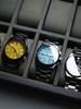 Fashion Men's Business Watches Yellow Green Dial Stainless Steel Strap Luminous Wateproof Quartz Wristwatch with Calendar