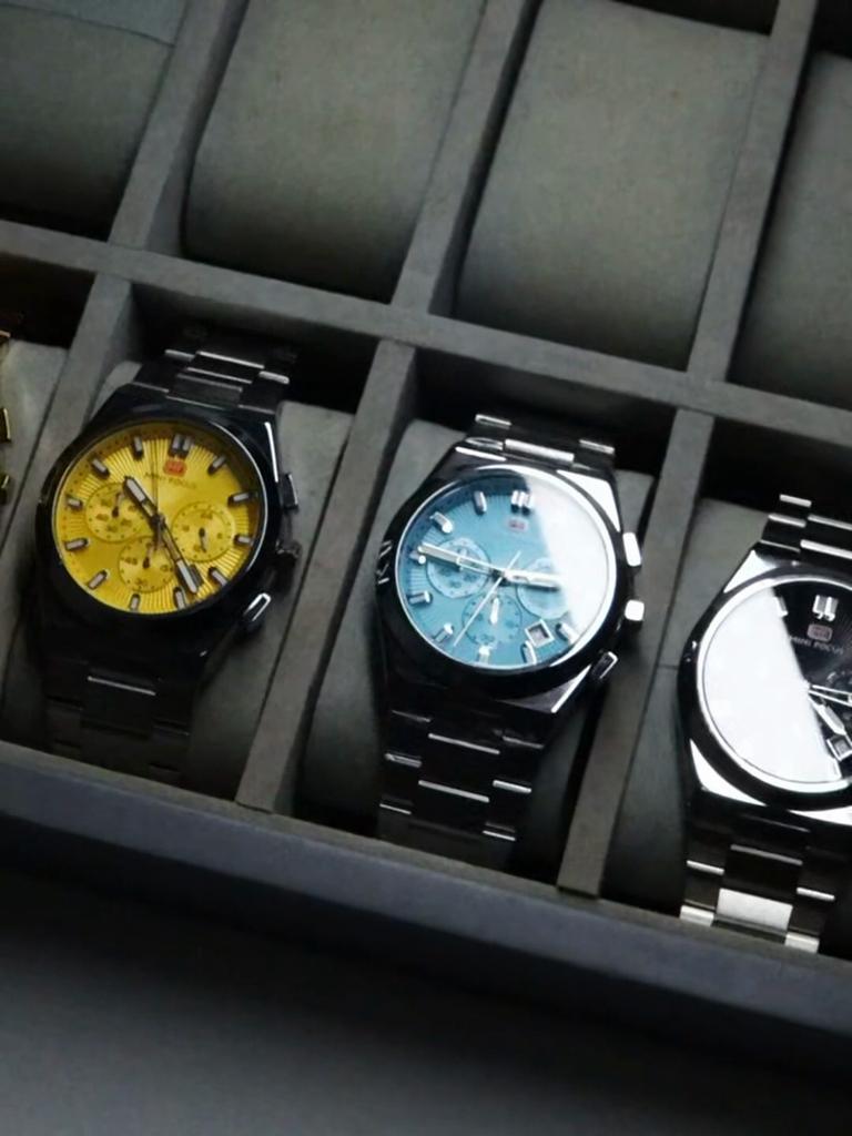 Fashion Men's Business Watches Yellow Green Dial Stainless Steel Strap Luminous Wateproof Quartz Wristwatch with Calendar