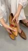 Johnature Flower Retro Pointed Toe Shallow Flat Shoes Ethnic Style Genuine Leather Women's Shoes