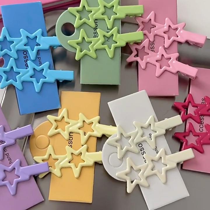 Candy-colored Alloy Star Clip Broken Hair Side Bangs Clip Sweet Hair Clip Colored Metal Duck Beak Clip Hair Accessories