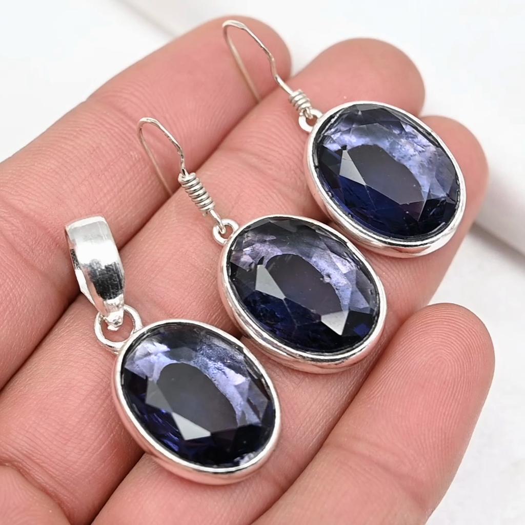 Amethyst Earrings Gemstone Pendant Jewelry Set, 925 Solid Sterling Silver Earrings, Gift For Women Handmade Pendant Jewelry Set