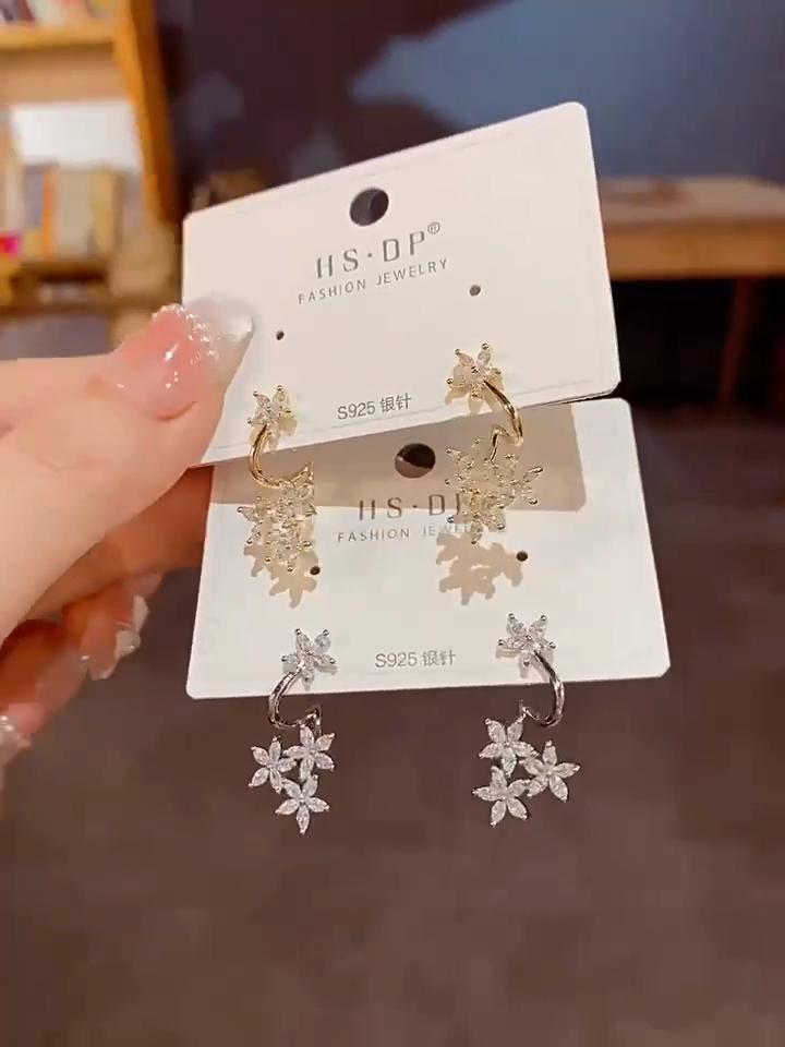 Luxury flower Zirconia stud Earrings for Women 2025 New Fashion Golden Drop Earring Jewelry Wedding Party Accessorie
