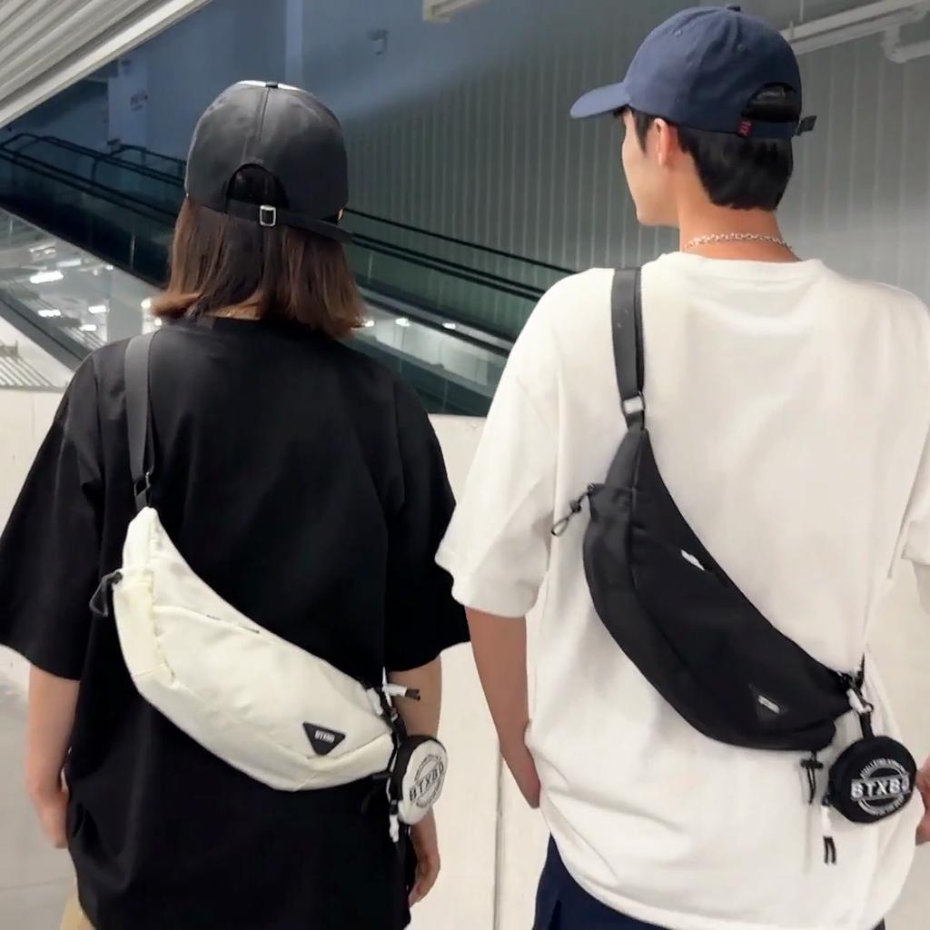 Large Capacity Men's Sports Chest Bag Student Travel Shoulder Bag Solid Color Messenger Bag