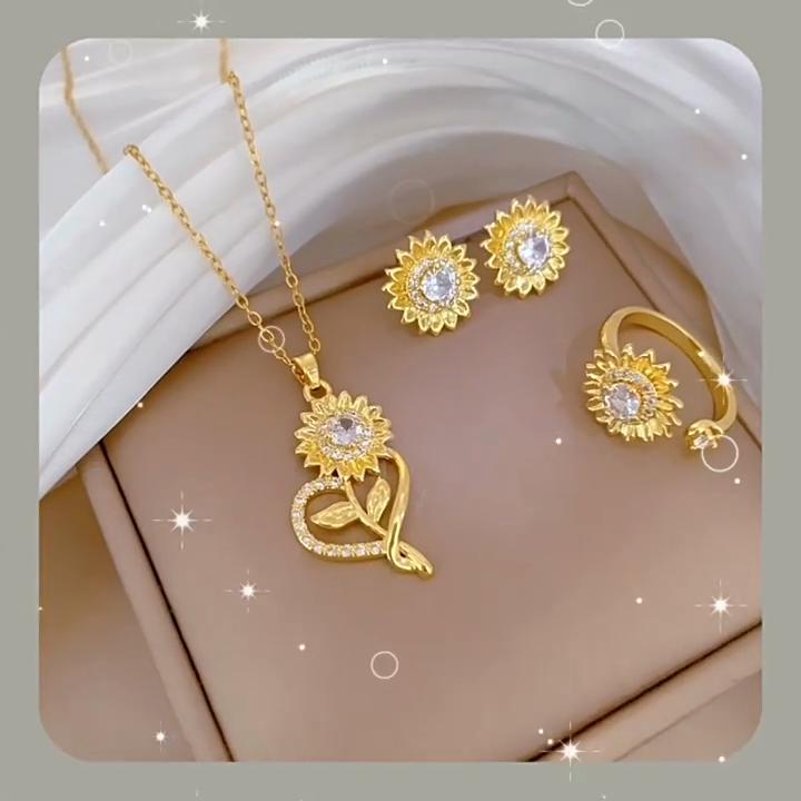 White Synthetic Zircon Flower Jewelry Sets Earrings Necklace for Women