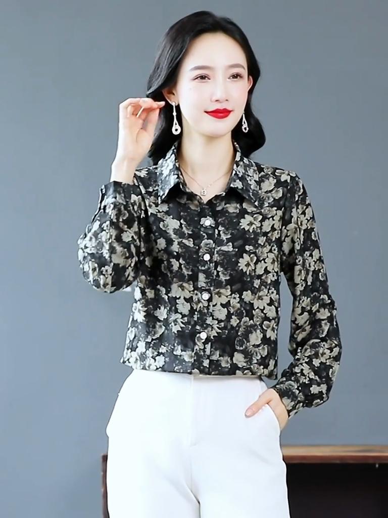 High-end Printed Shirts Women's Tops Spring and Autumn New Long-sleeved Loose-fitting Outer Shirts
