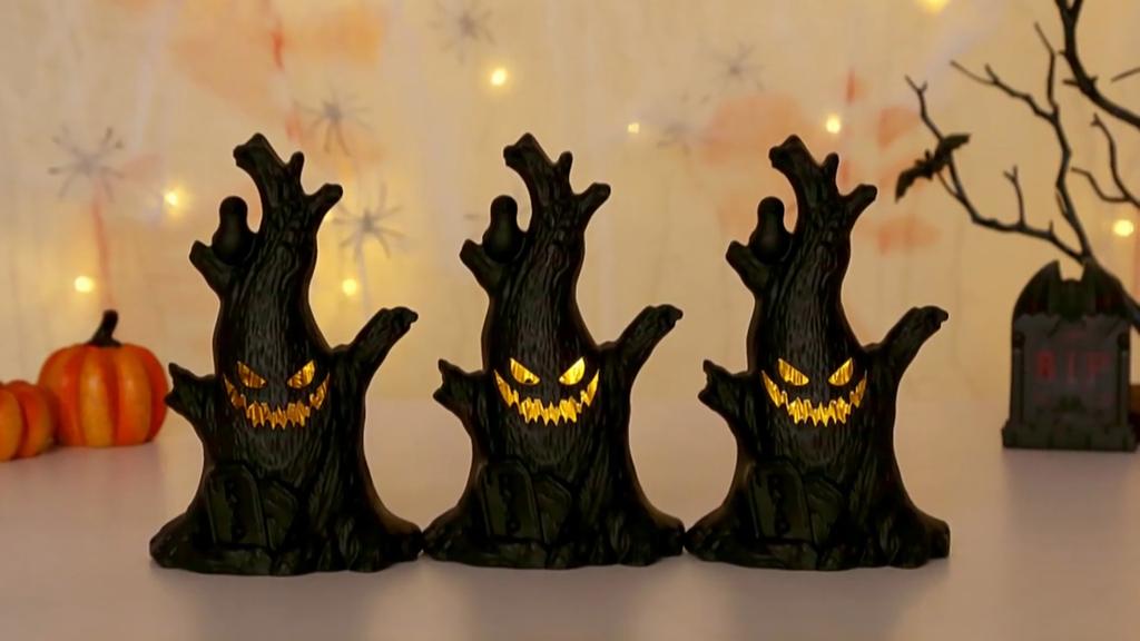 LED Halloween Ghost Faces Tree Night Light Flameless Candles Halloween Party Decorations Festival Gifts For Children Adults