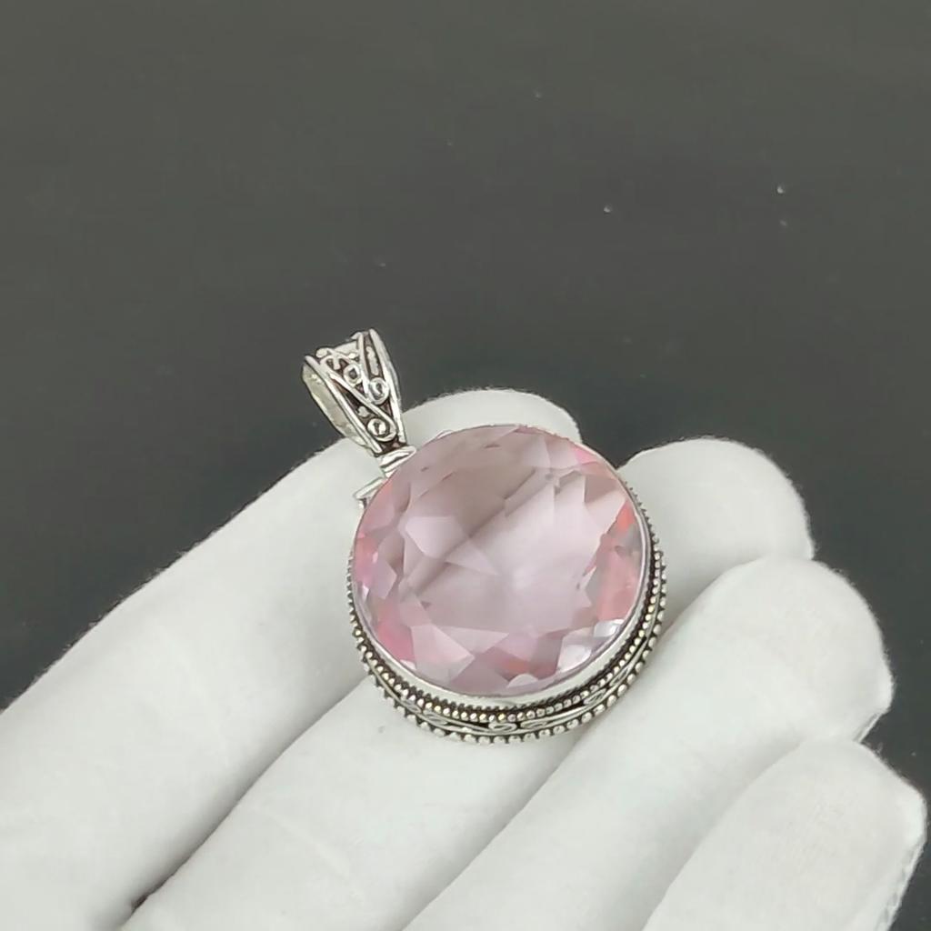 Rosa Kunzit Anhänger, 925 Sterlingsilber Handgefertigter Schmuck, Rosa Kunzit Silberanhänger, Partyschmuck für Damen, Anhänger Valentinstagsgeschenk