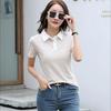 Female Slim Casual Shirts Harajuku Sexy Lapel Tops Tshirt Women Summer Cotton Short-Sleeve T-Shirt Stripe Bottoming Shirt