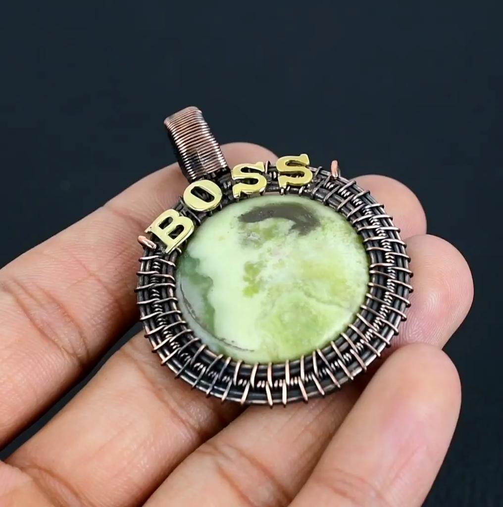 Natural Larsonite Gemstone Boss Pendant | Oxidized Copper Wire Wrapped | Necklace Pendant | Handmade Copper Pendant Jewelry for Her/him