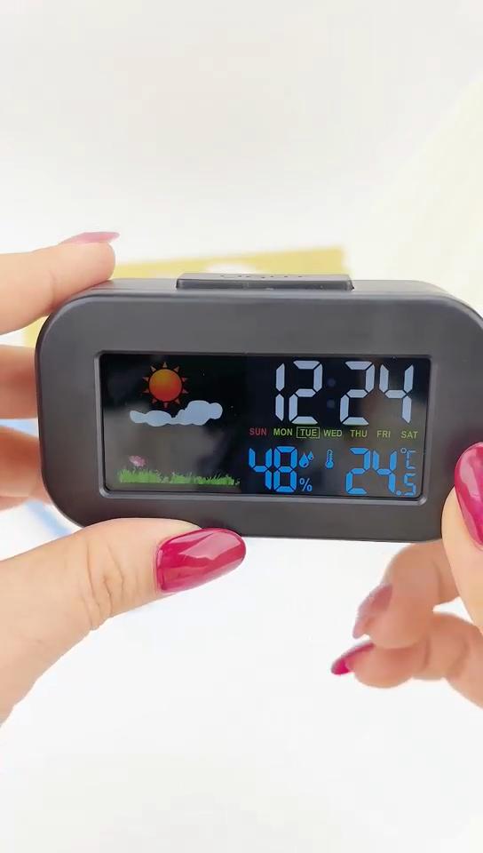 Dijital LED Saat Hava Durumu Tahmini Saati Ev İçi Sessiz Sıcaklık Nem Takvimli Arkadan Aydınlatmalı Elektronik Alarm Saati