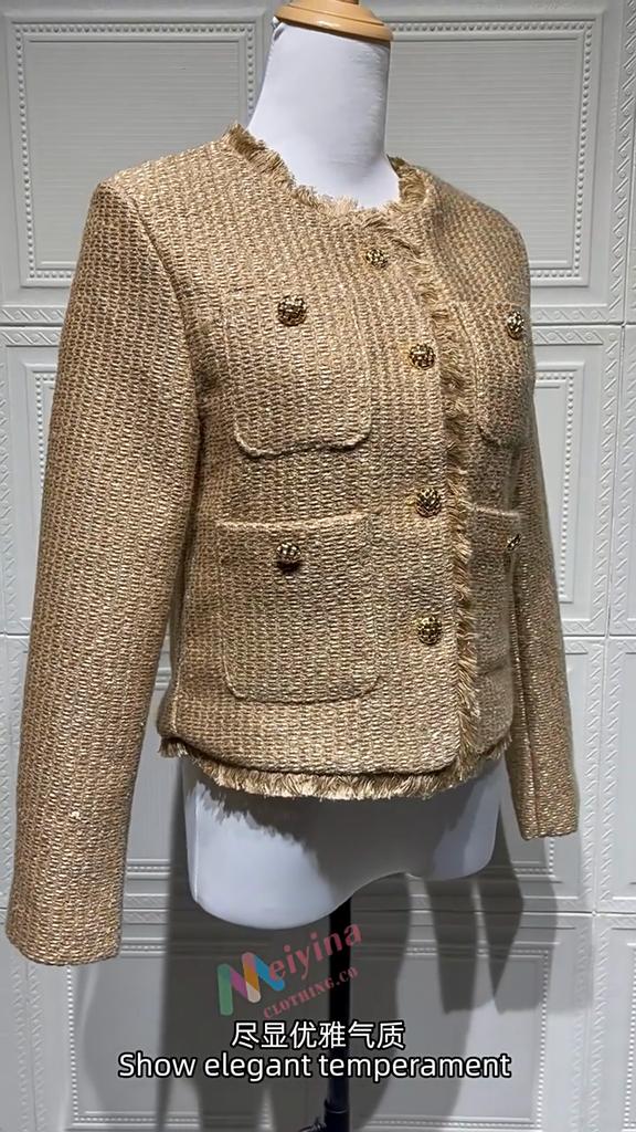 Chic Female Tweed Basic Jacket Coat Women Clothing Woolen Outerwear Long Sleeve Front Button Female Outerwear Chic Tops