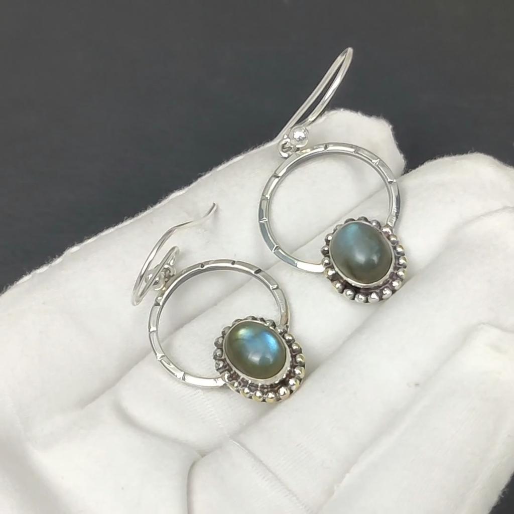 Natural Labradorite  Gemstone Earrings, 925 Sterling Silver Earring, Handmade Boho Silver Jewelry Dangle Earrings, Gift For Mom