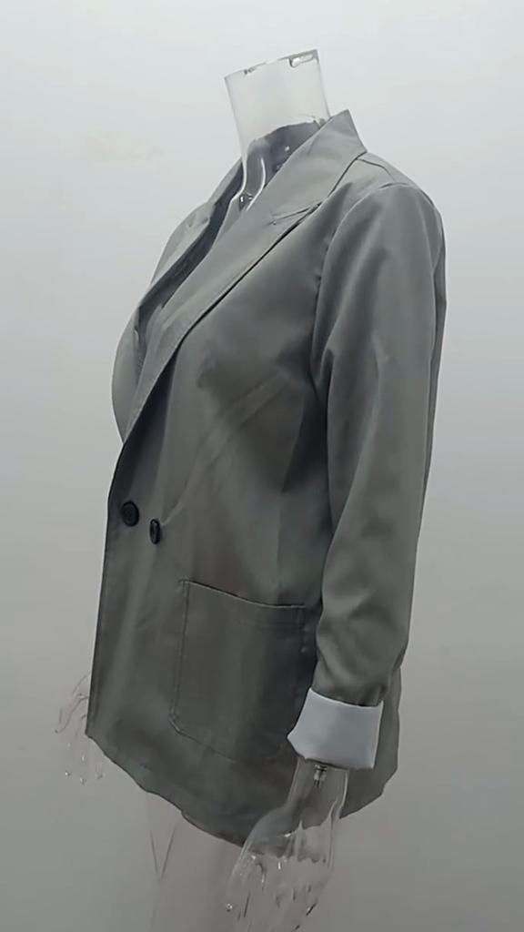 Solid Color Long Sleeve Big Pockets Single Button Office Blazer Fashion Lapel Office Suit Jacket Workwear