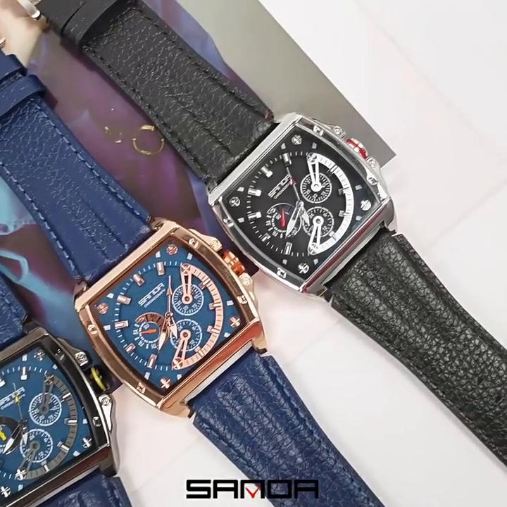 SANDA Sanda New Quartz Watch Square Belt Three-eye Six-pin Nail Scale Fashion Watch