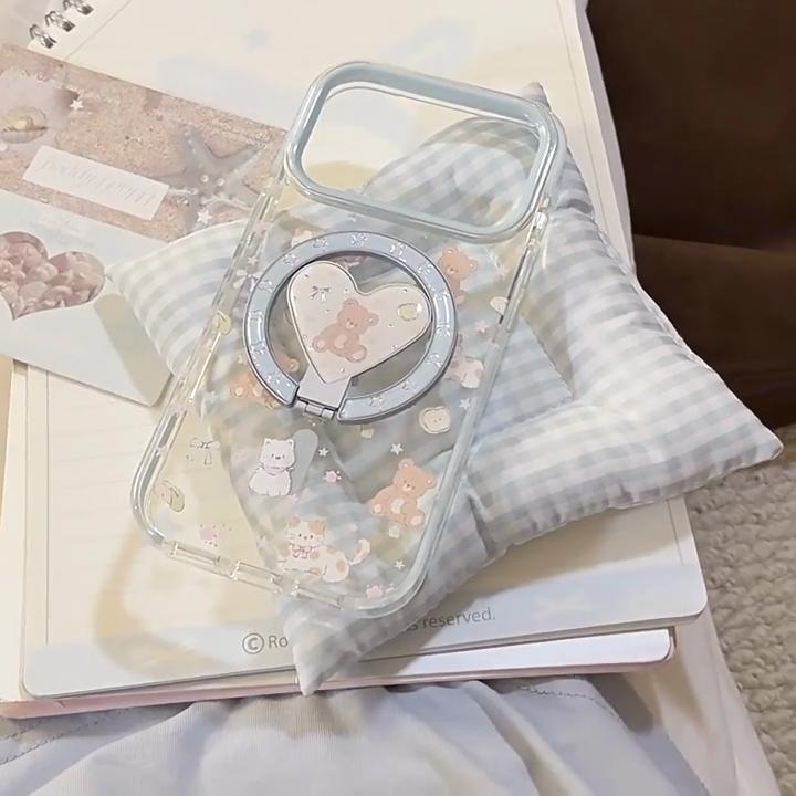 Cute Bear Magnetic Heart-Shaped Phone Case for iPhone 16, iPhone 17, and iPhone 17 Pro Max