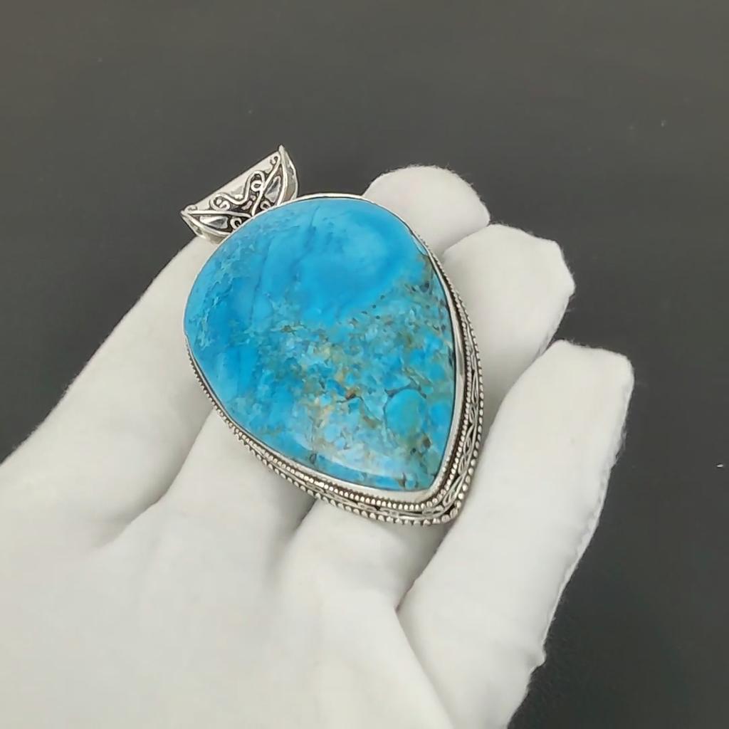 Tibetan Turquoise Pendant, 925 Sterling Silver Handmade Jewelry, Turquoise Silver Pendant, Party Wear Jewelry For Women's, Pendant New Year Gift