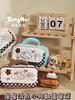 Animal Pattern Canvas Pencil Bag With Splicing Design For Students And Girls