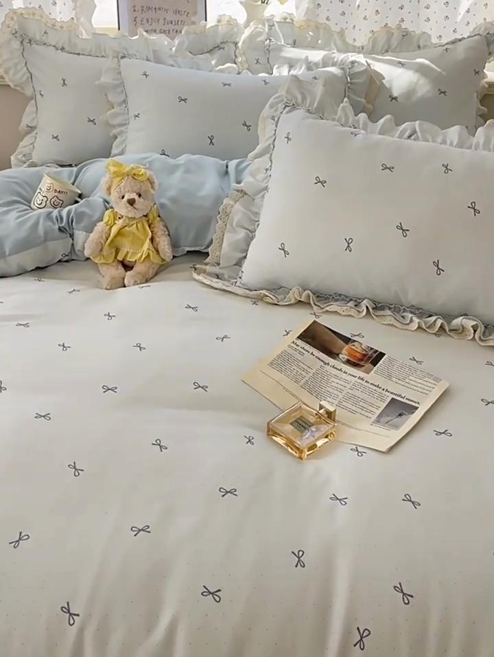 Double Yarn Princess Wind Lace Bedding Four-piece Set Skin-friendly Breathable Washed Sheets Quilt Cover Pillowcase