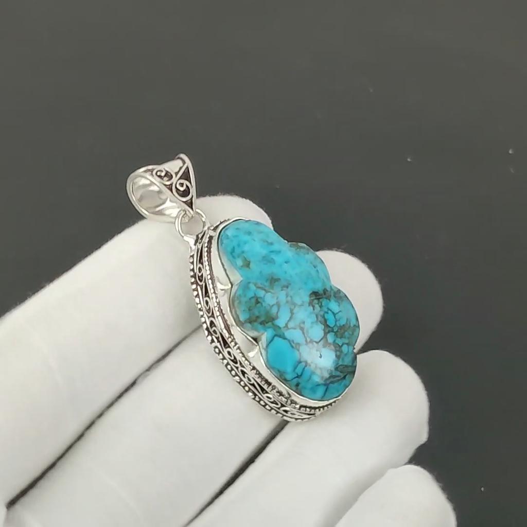 Tibetan Turquoise Cloud Pendant, 925 Sterling Silver Handmade Jewelry, Turquoise Silver Pendant, Party Wear Jewelry For Women's, Pendant Jewelry