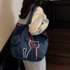 Large Capacity Kitten Embroidered Tote Bag Women Shoulder Bag Commuter Underarm Bag