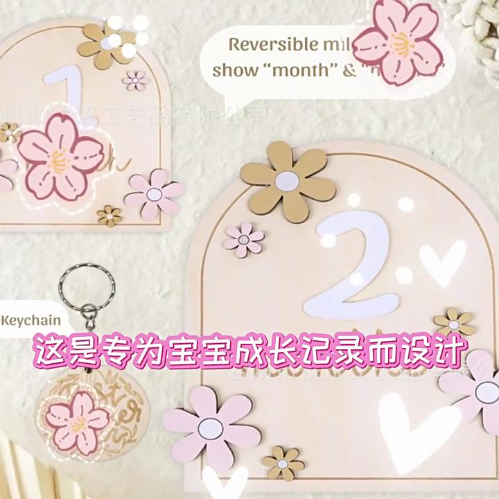 Girls Boys Newborn Photography Props Baby Milestone Photo Props Wooden Baby Monthly Milestone Cards 3D Flowers Double Sides