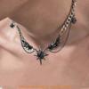 Dark Star Wing Necklace With Embedded Crystals For Streetwear Men Women