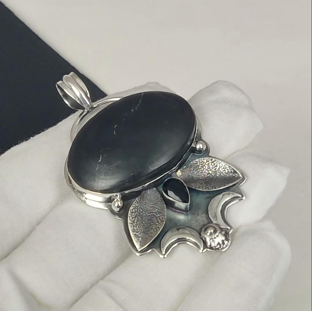 Natural Black Obsidian, Black Spinal Gemstone Silver Pendant In 925 Sterling Silver- Handmade Design, Everyday Wear Jewelry, Unique Pendant Gifts