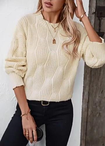 Rose Beauty A Solid Color Argyle Textured New Round Neck Long Sleeves Sweeper для женщин, осень и зима