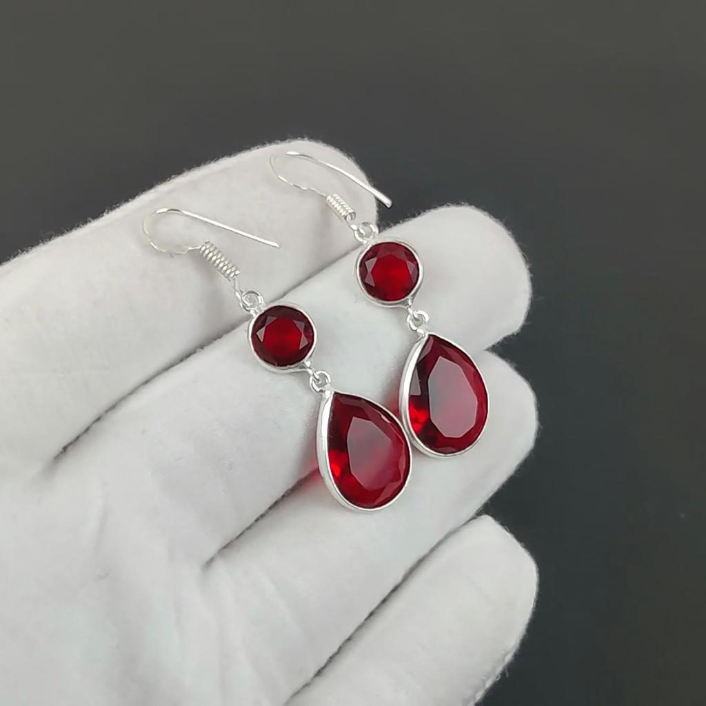 Beautiful Red Garnet Gemstone Earrings, 925 Sterling Silver Earring, Handmade Boho Silver Jewelry Dangle Earrings, Valentine's Day Gift