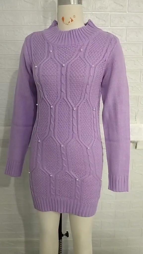 Long Sleeve Ruched Knit Dress for Women Autumn Winter Outerwear