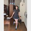 Korean Vintage Polka Dot Short Sleeve Dress With Polyester Mesh Panel For Summer Casual Wear