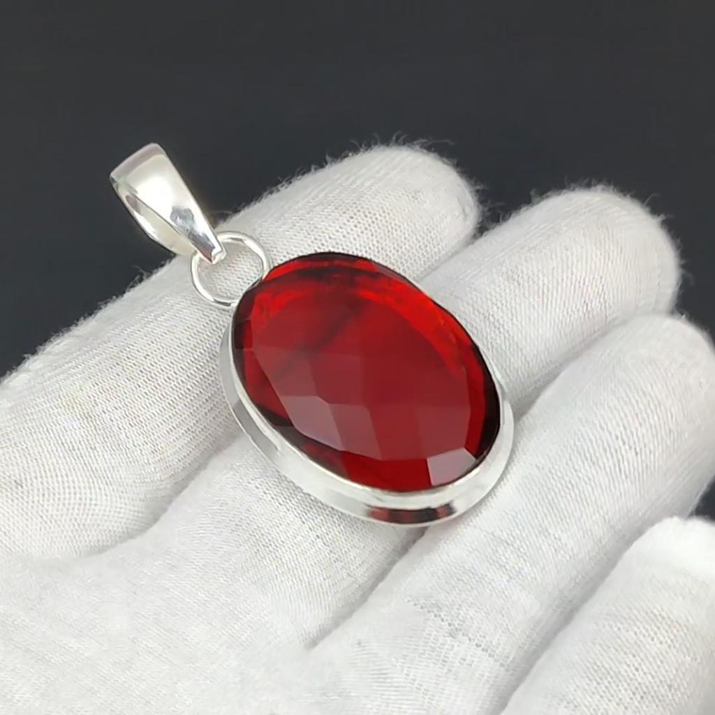Röd granat ädelsten Handgjord 925 sterling silver smycken hängsmycke uttalande Bohemian hänge Röd granat ädelsten hänge för gåvor