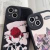 Kožené černé pouzdro silikonové flexibilní měkké pouzdro z TPU módní Rose Butterfly potisk zadní kryt mobilního telefonu pro iPhone Samsung Xiaomi
