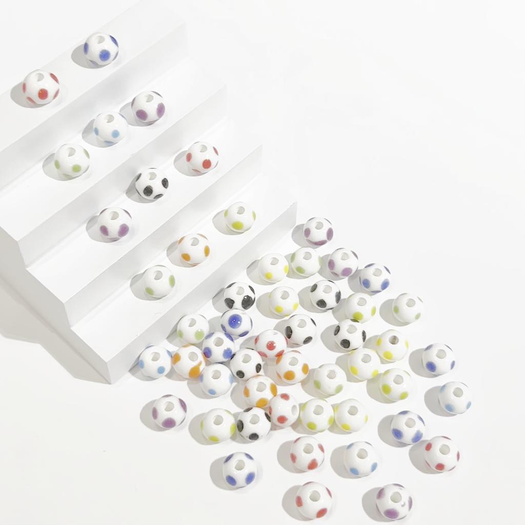 2 Stück/Beutel, 12 x 9 mm, handgefertigt, rund, gepunktet, Keramikperlen, Charm-Porzellan, lose Distanzperlen für DIY-Schmuck, Handwerk, Herstellung, Zubehör