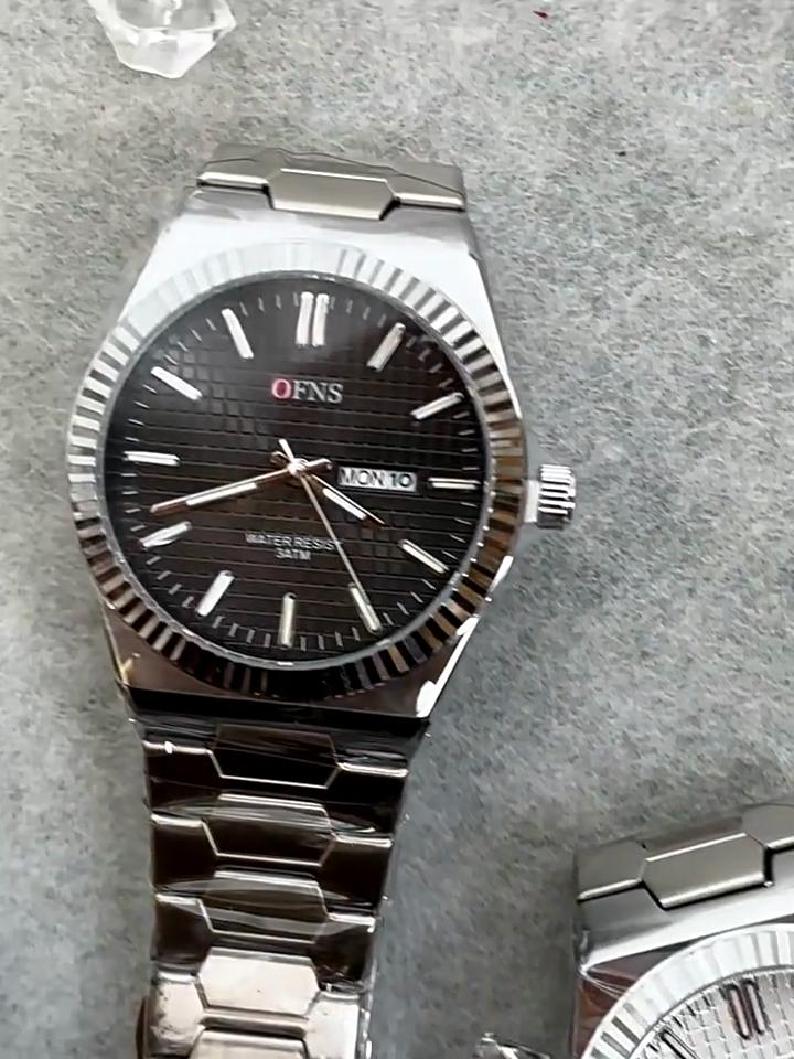 Waterproof Mens Analog Quartz Watches Steel Bracelet Dress Watch, Luminous Dual Day Date Display Wristwatches