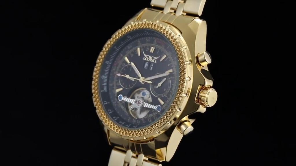 JARAGAR Men's Fashion Casual Tourbillon Large Dial Hollow Automatic Mechanical Watch GMT1105-2-A