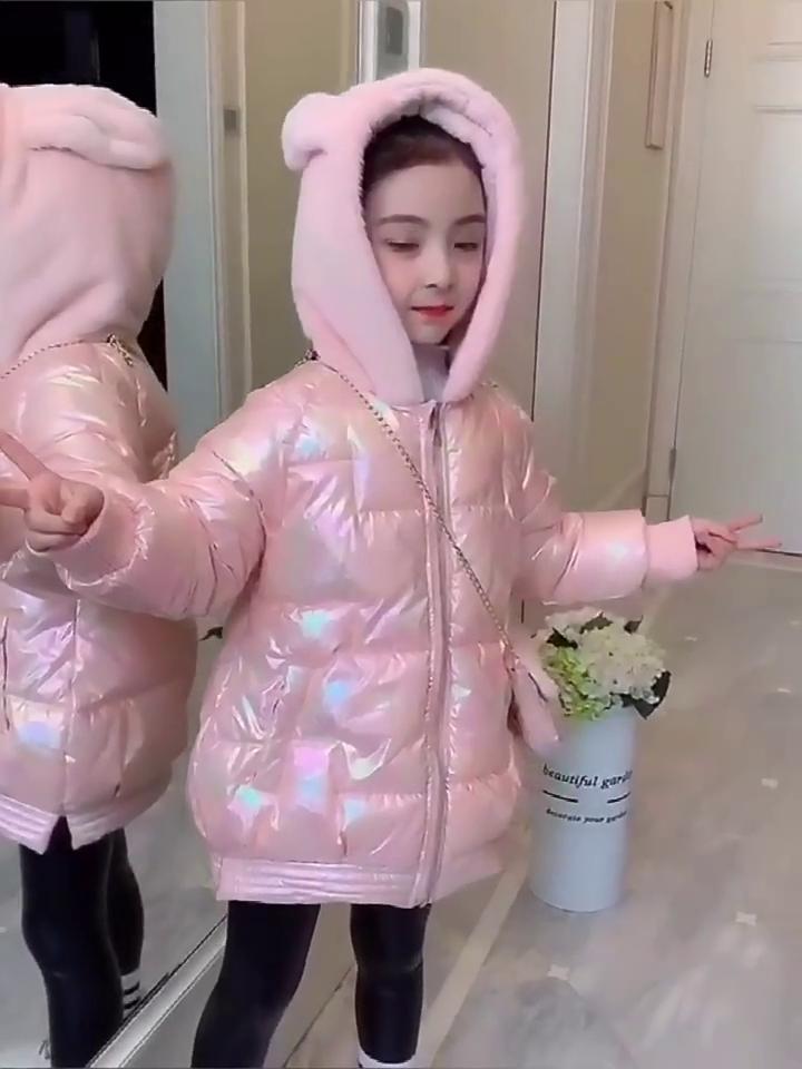 Princess Girl Cotton-Padded Jacket Mid-Length Cotton-Padded Coat Thick Warm Winter Clothing Down Cotton-Padded Coat
