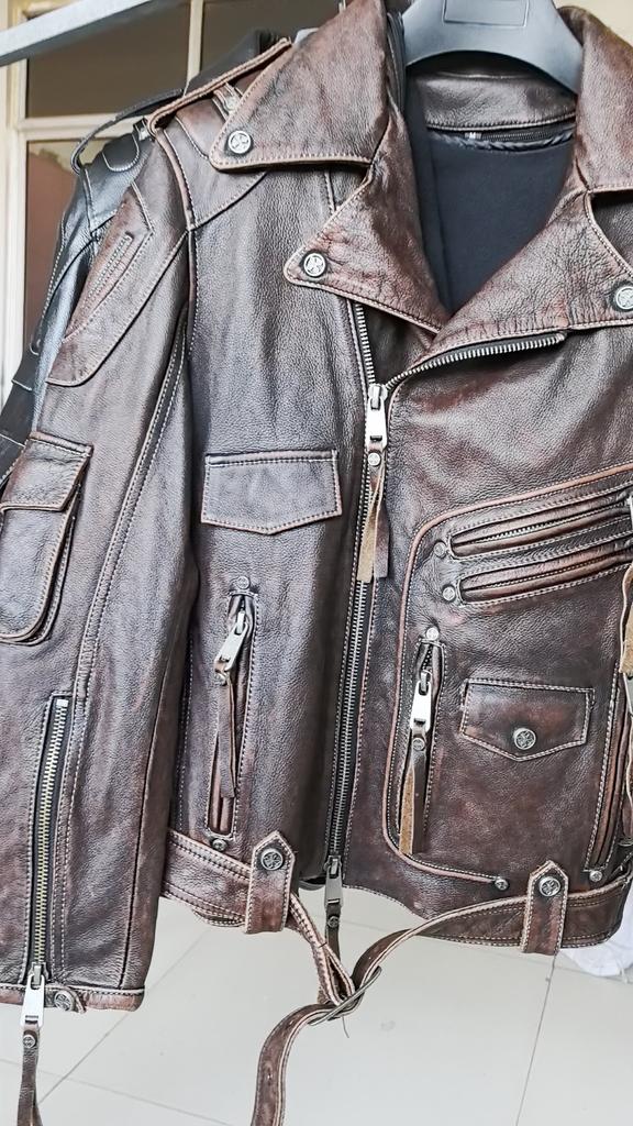 Chinese Size Men's Heavy Motorcycle Jacket Natural Cowhide Leather Top Layer Causal Vintage Retro Moto Suit Leather Coat Winter
