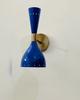 Italian Brass Wall Sconce: Mid Century Modern Shiny Blue Light Fixture