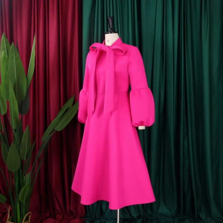 Eleganti Vestiti Donna Collo a Fiocco Manica Lunga Vita Alta Linea ad A Lusso Festa di Compleanno Femminile Vestidos Mujer