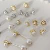 1pair/bag Alloy Shell Imitation Cat Eye Pearl Heart with Diamond Earrings for DIY Jewelry Making