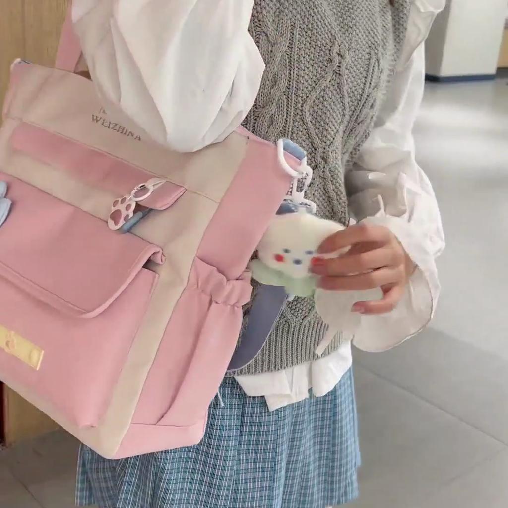 Large Capacity Tote Bag Student Shoulder Bag Color Block Women's Crossbody Bag